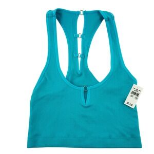 NWT Aerie Real Good Teal Ribbed Racerback Longline Bra Gold Ring Detail Size S